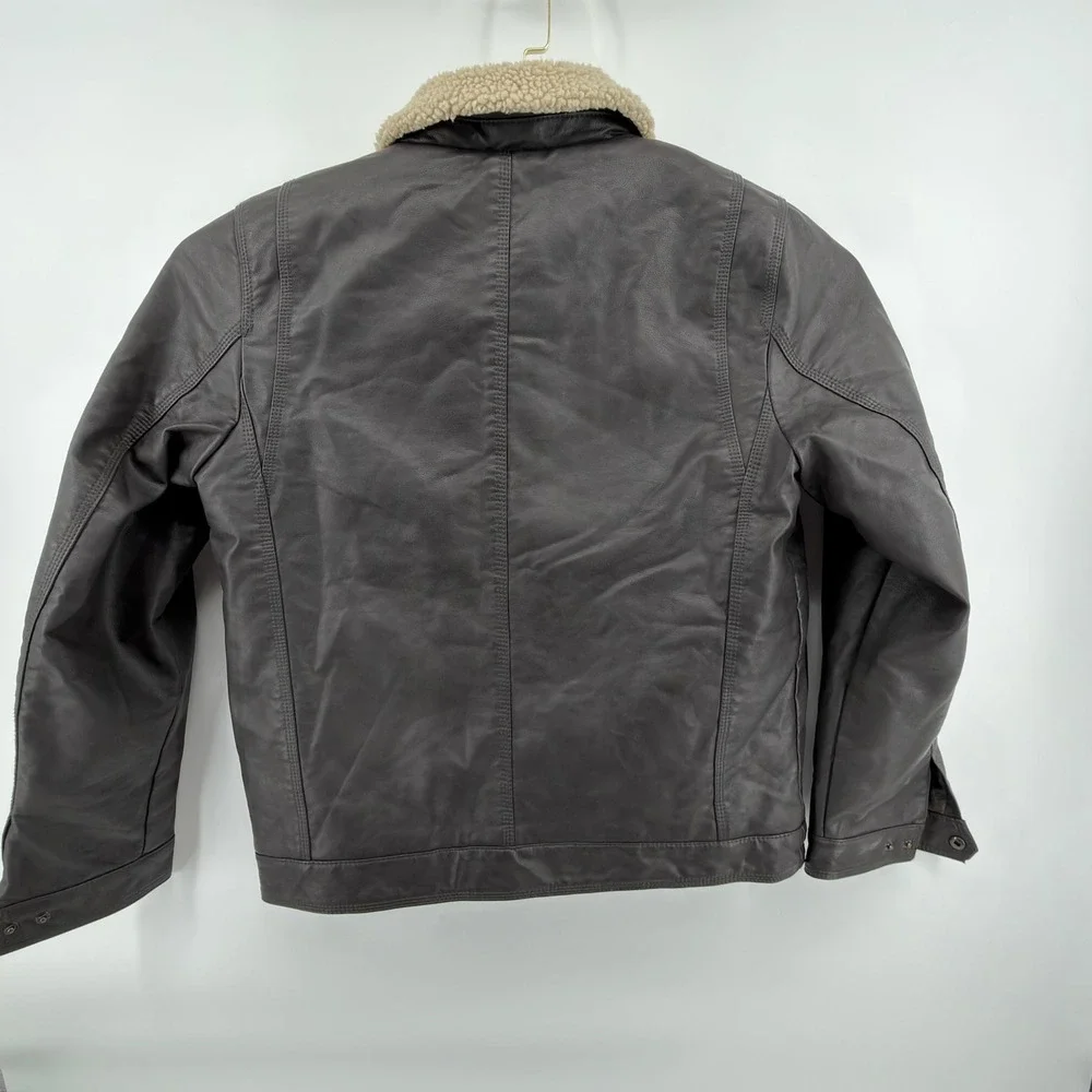 Levi's Faux Leather Sherpa Lined Trucker Jacket Mens Medium Brown Heavy Coat